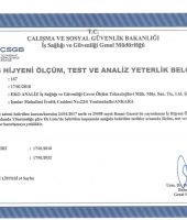 İş Hijyeni Ölçüm Test ve Analiz Yeterlilik Belgesi